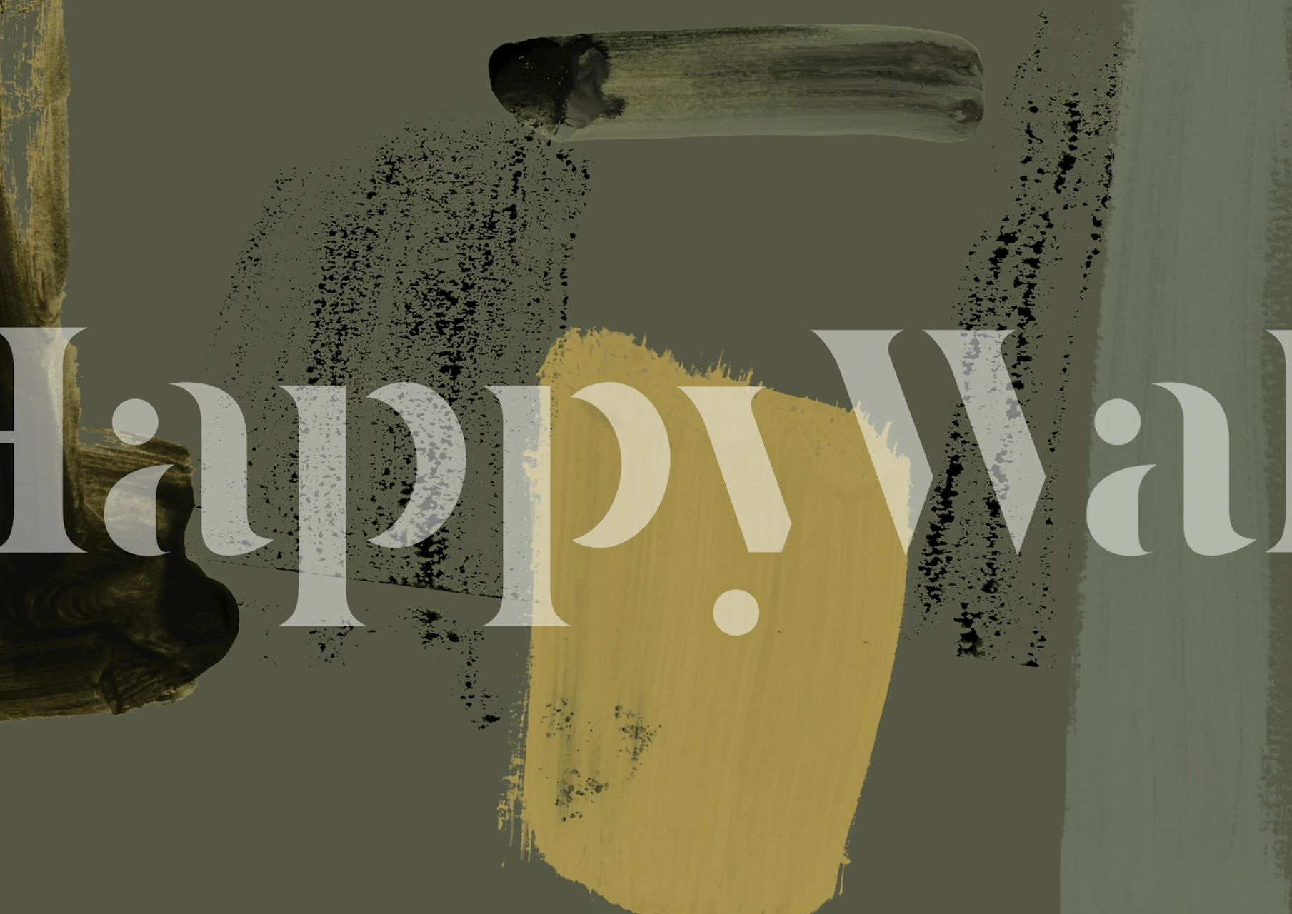 Abstract brushstroke design in muted greens and gold wallpaper