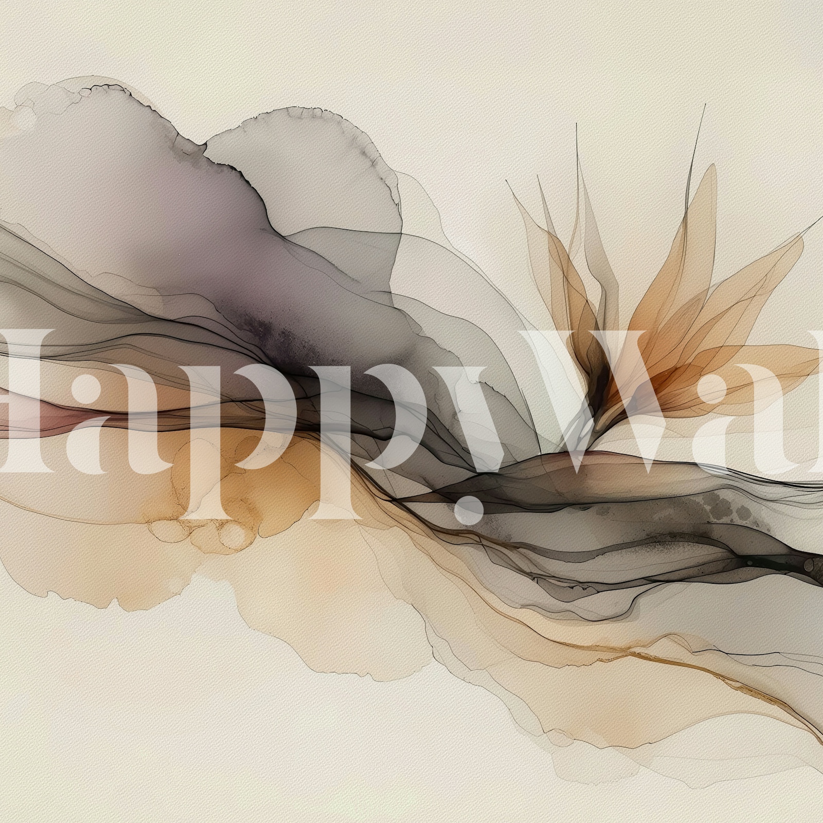 Abstract fluid ink design in soft browns and blacks wallpaper