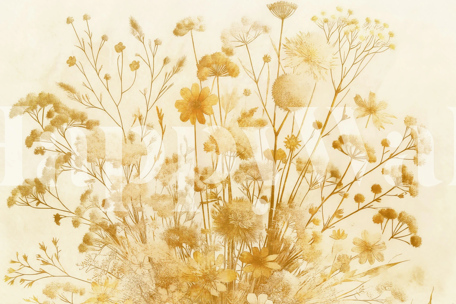 Golden Meadow Blossoms wallpaper design in a room