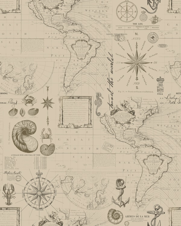 Sail The Seven Seas Nautical Mural Sepia