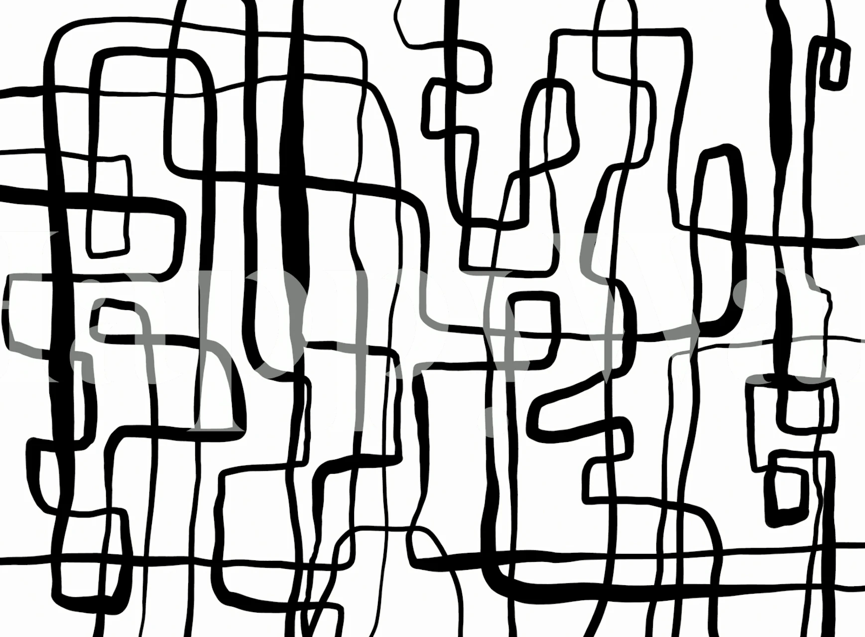 Abstract black and white line wallpaper features wavy patterns on a light background