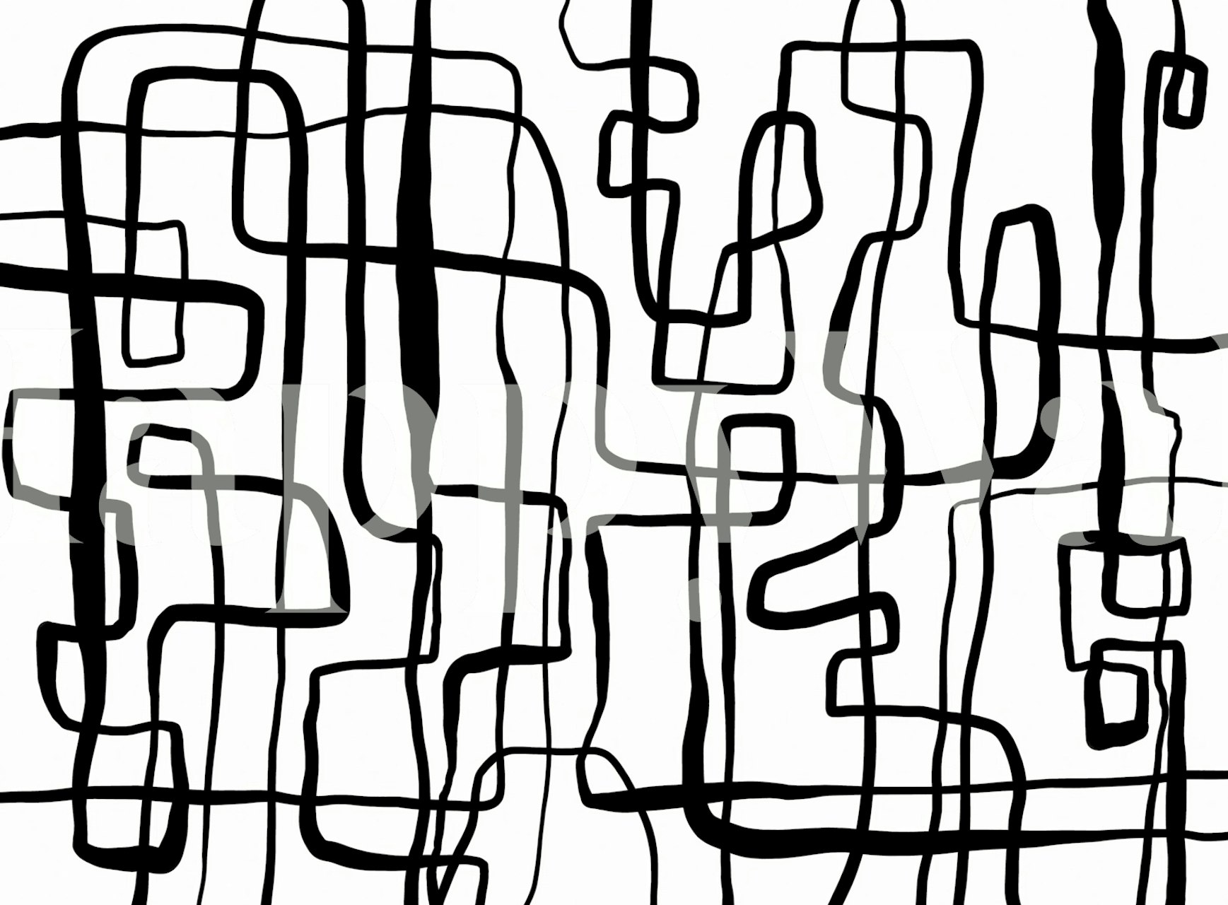 Abstract black and white line wallpaper features wavy patterns on a light background