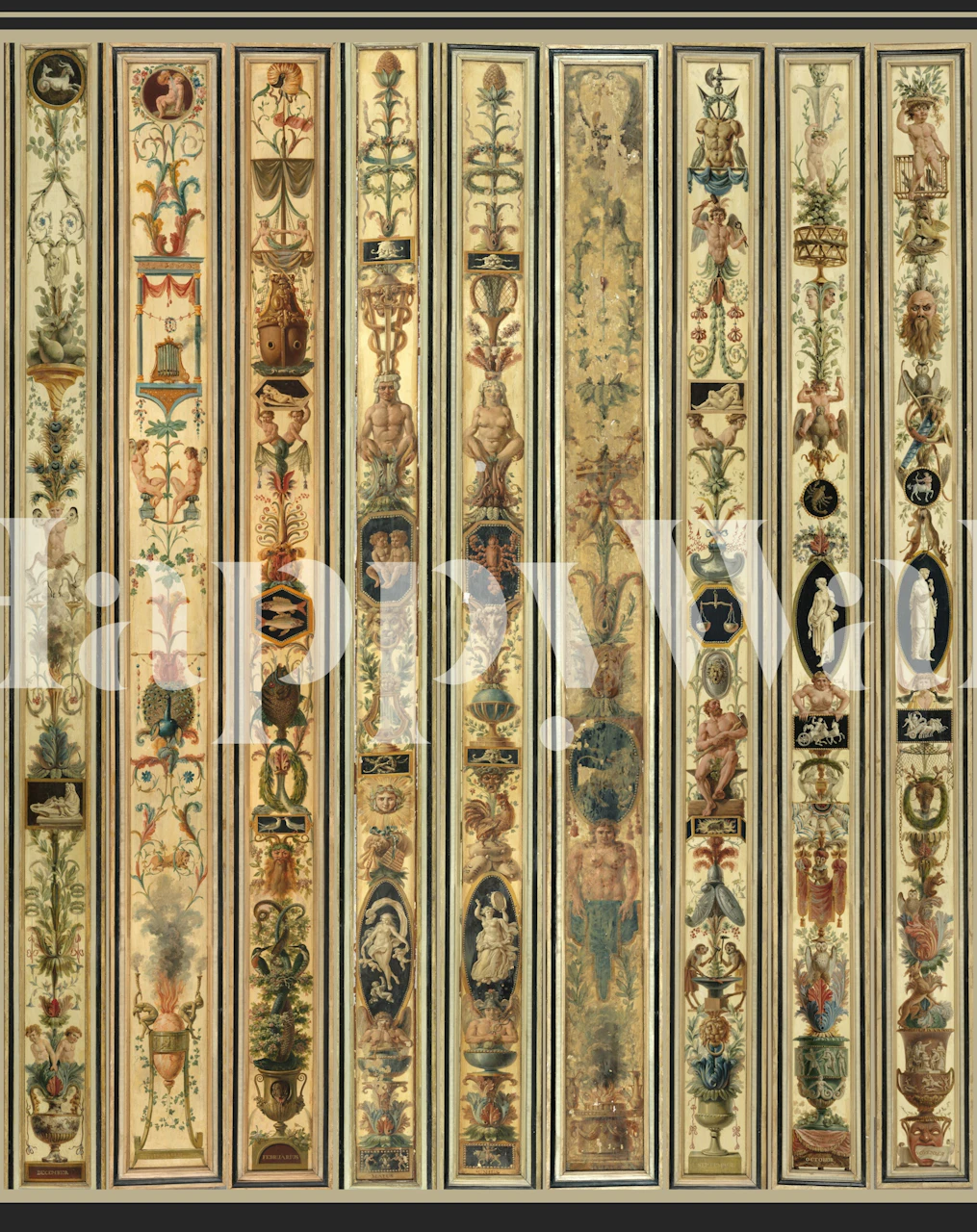 Zodiac signs and floral motifs in vintage style wallpaper