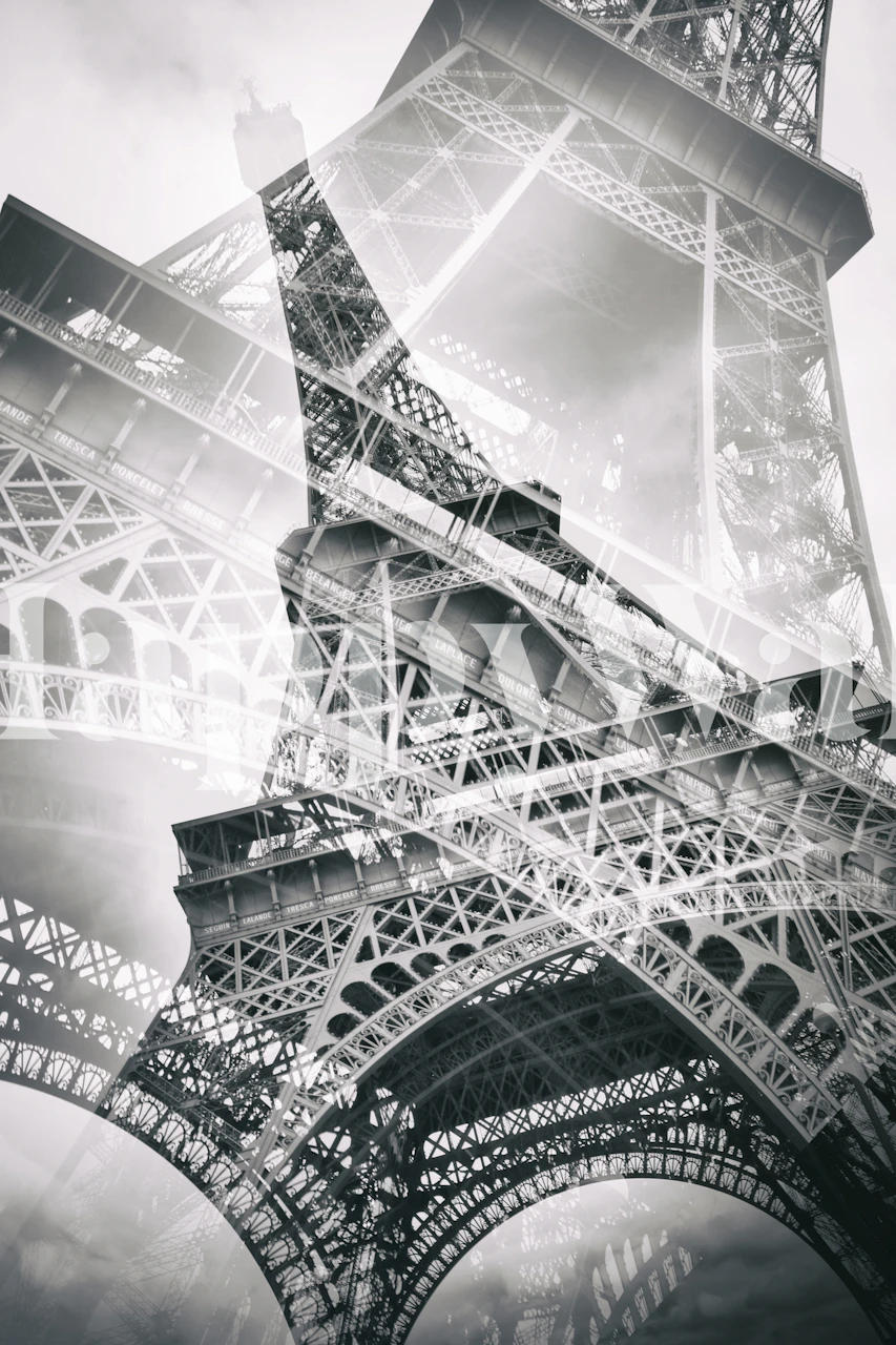 Eiffel Tower double exposure wallpaper in a room