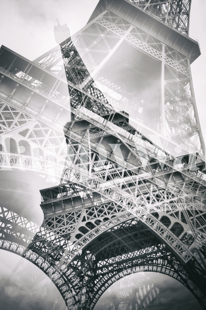 Eiffel Tower double exposure wallpaper in a room