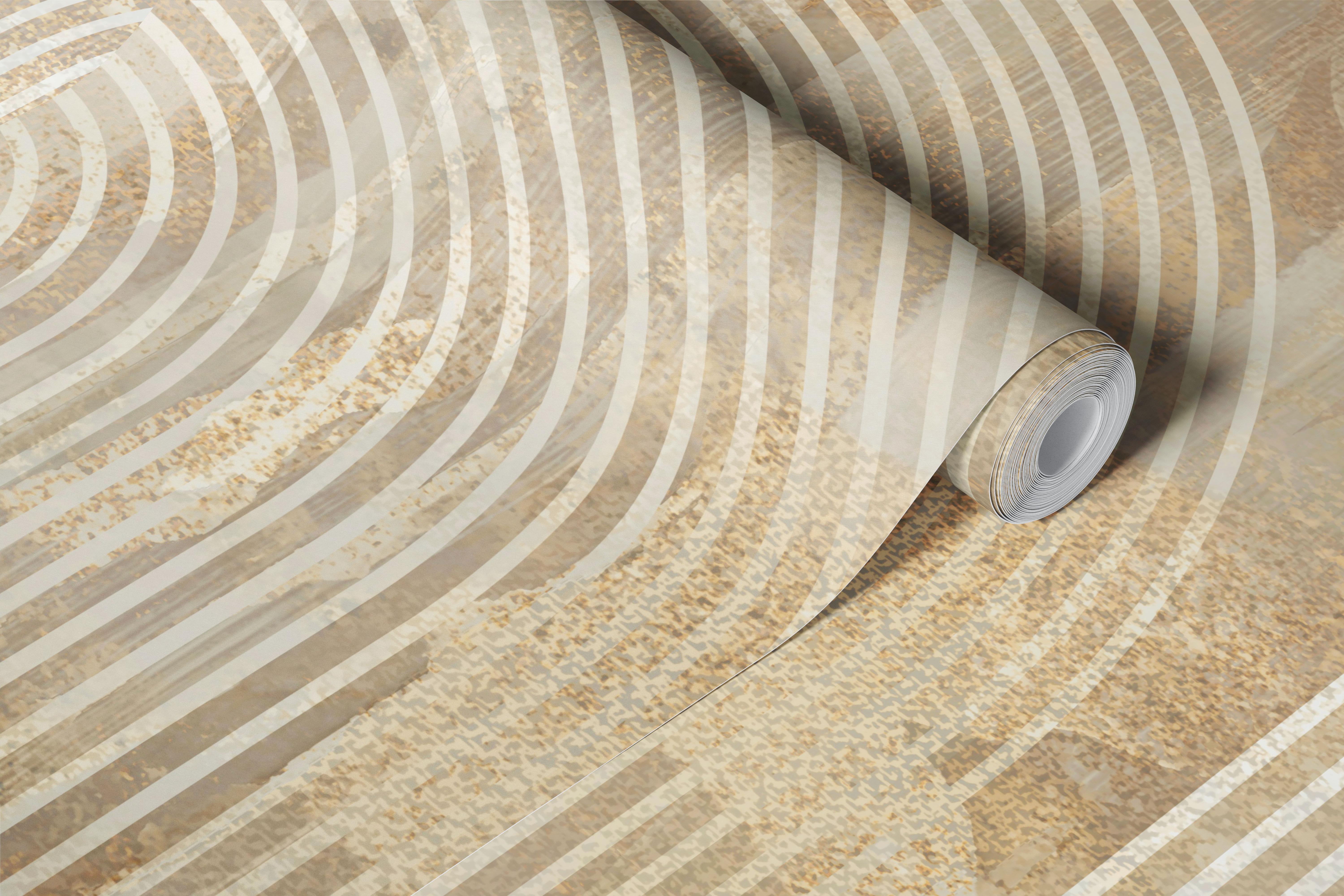 Geometric swirls and circles in neutral gold and beige tones wallpaper