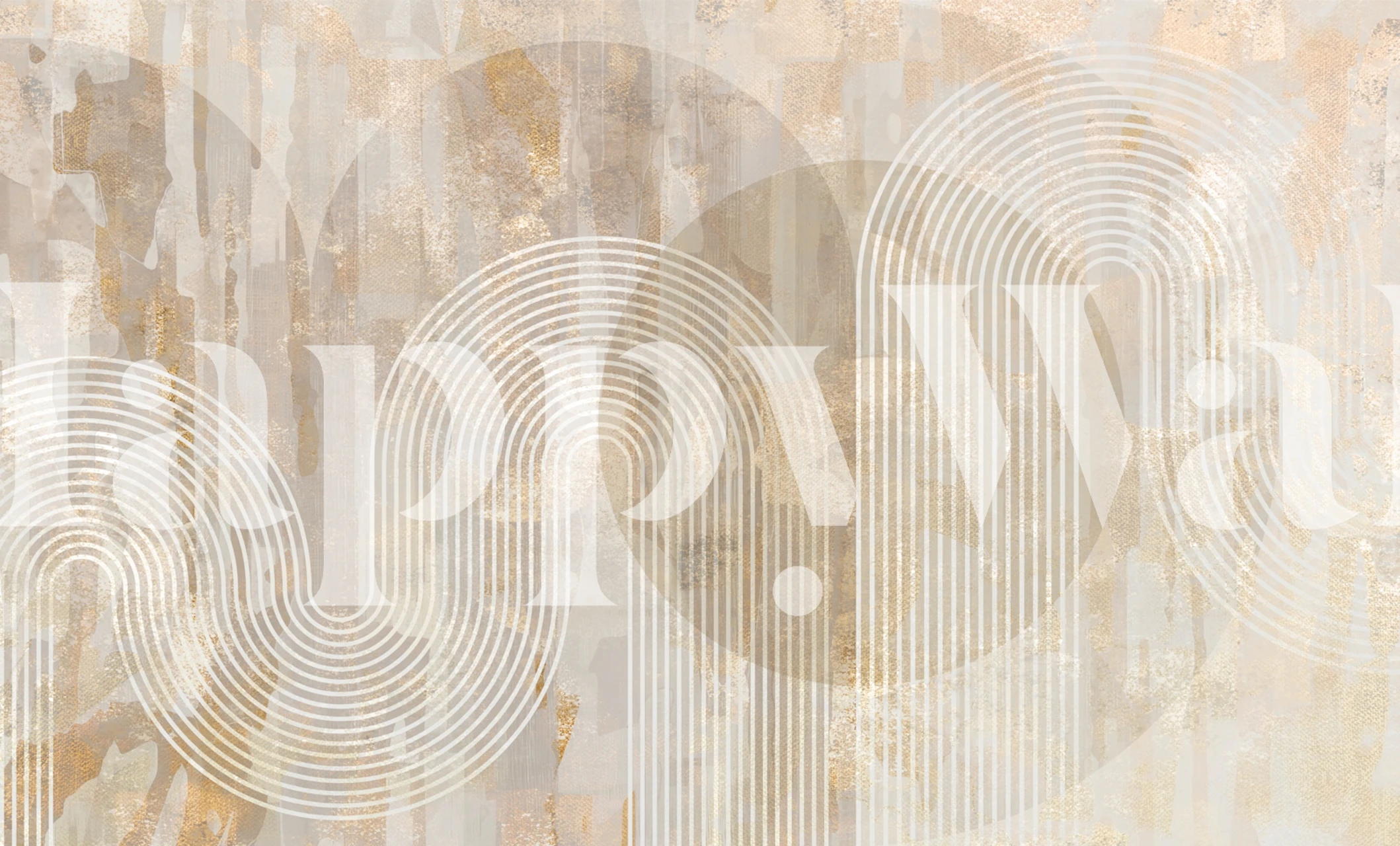 Geometric swirls and circles in neutral gold and beige tones wallpaper