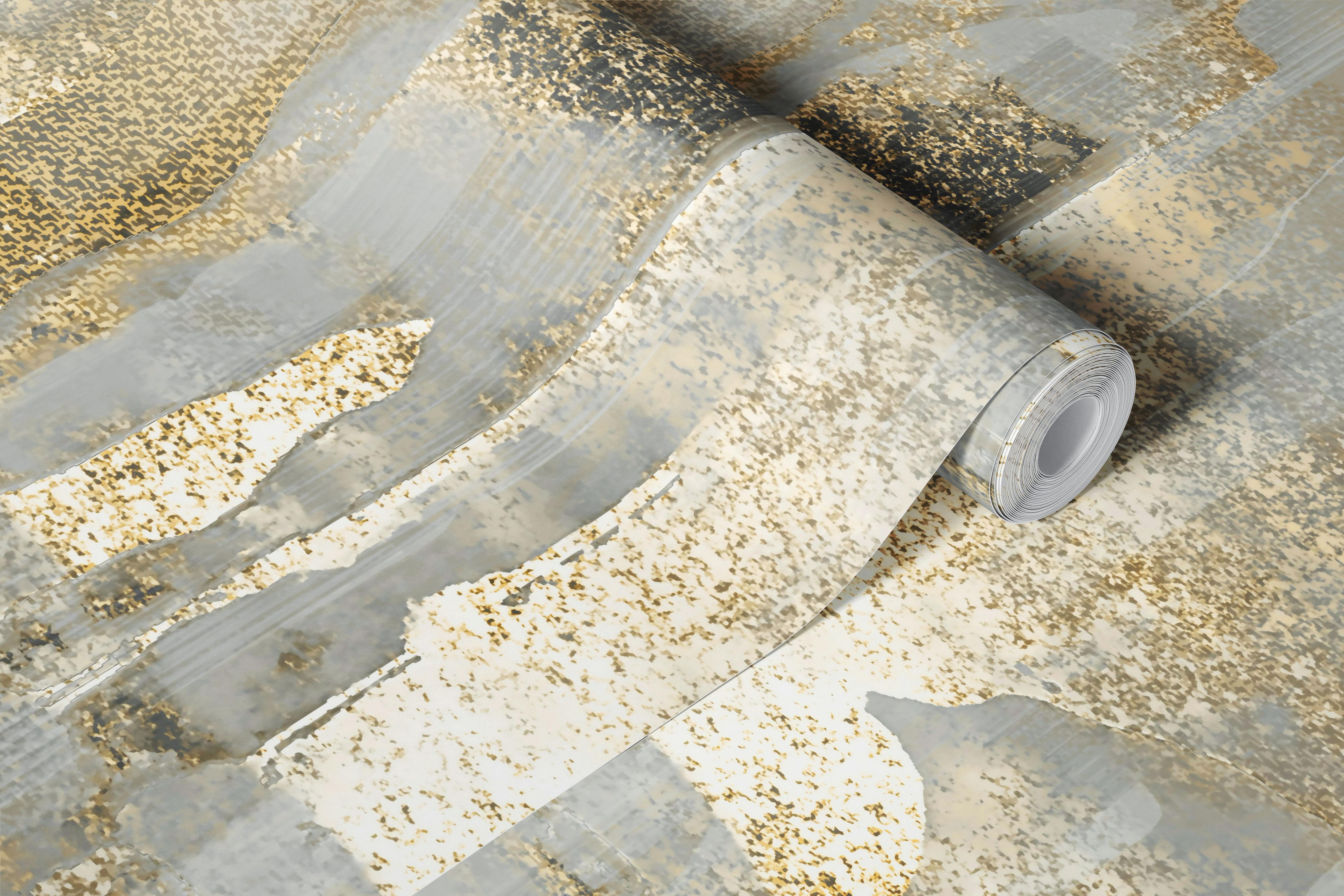 Abstract gray and metallic gold design wallpaper