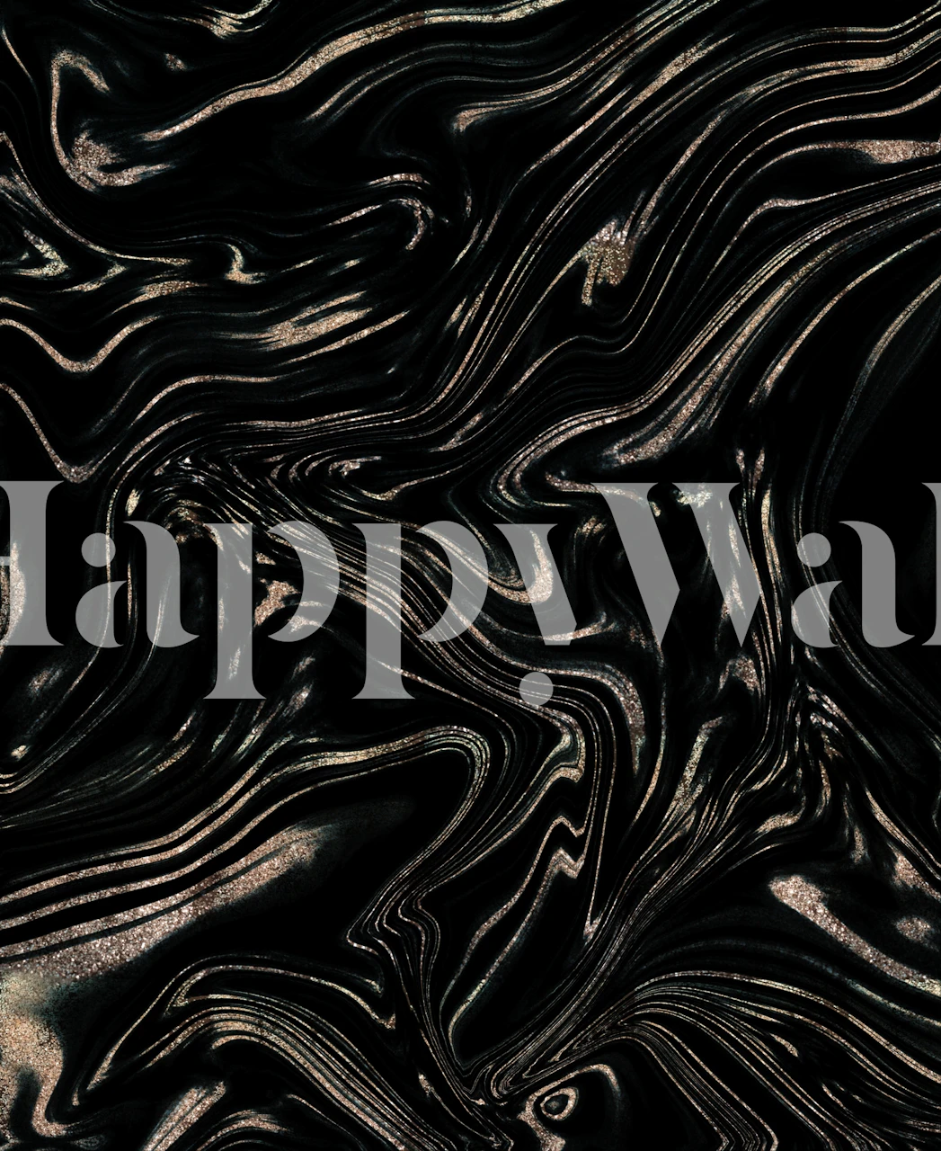 Elegant vægmaleri med sort og guld marmormønster med glitteraccenter, med titlen Liquid Gold Glitter Marble 1