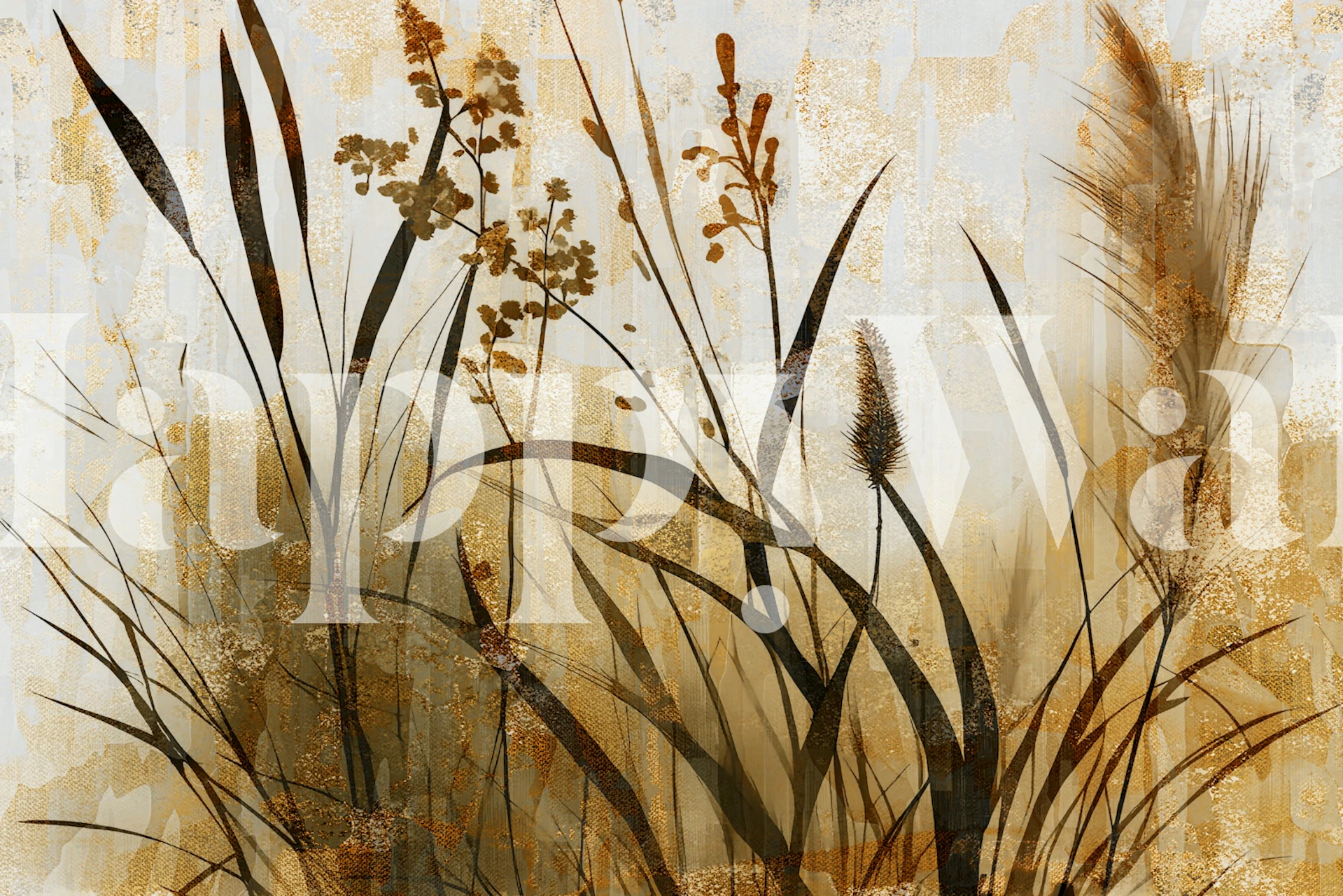 Botanical patterns with gold and brown colors in nature-inspired wallpaper