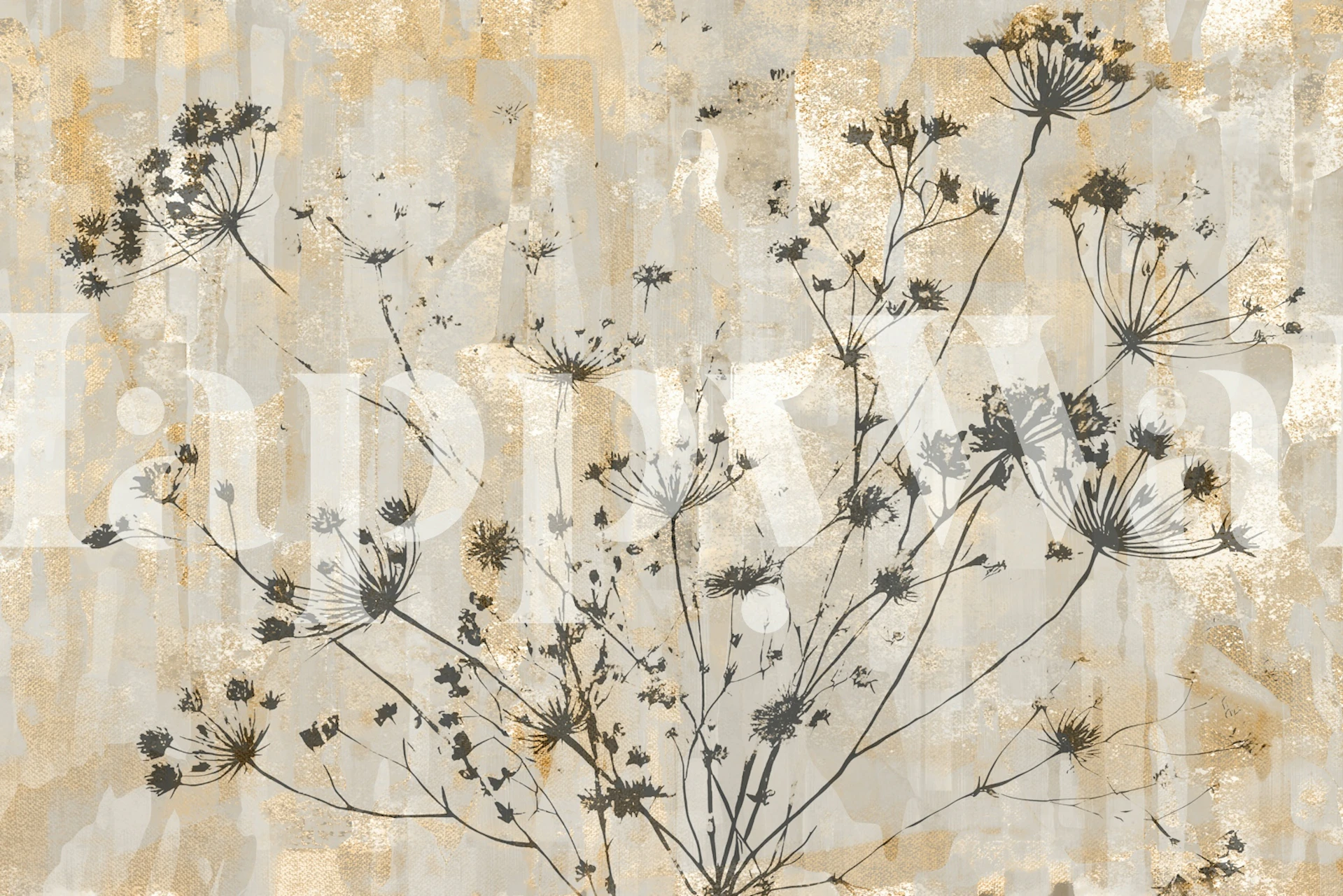 Floral design with metallic accents in beige and gray wallpaper