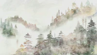 Misty Pines Art Scene wallpaper