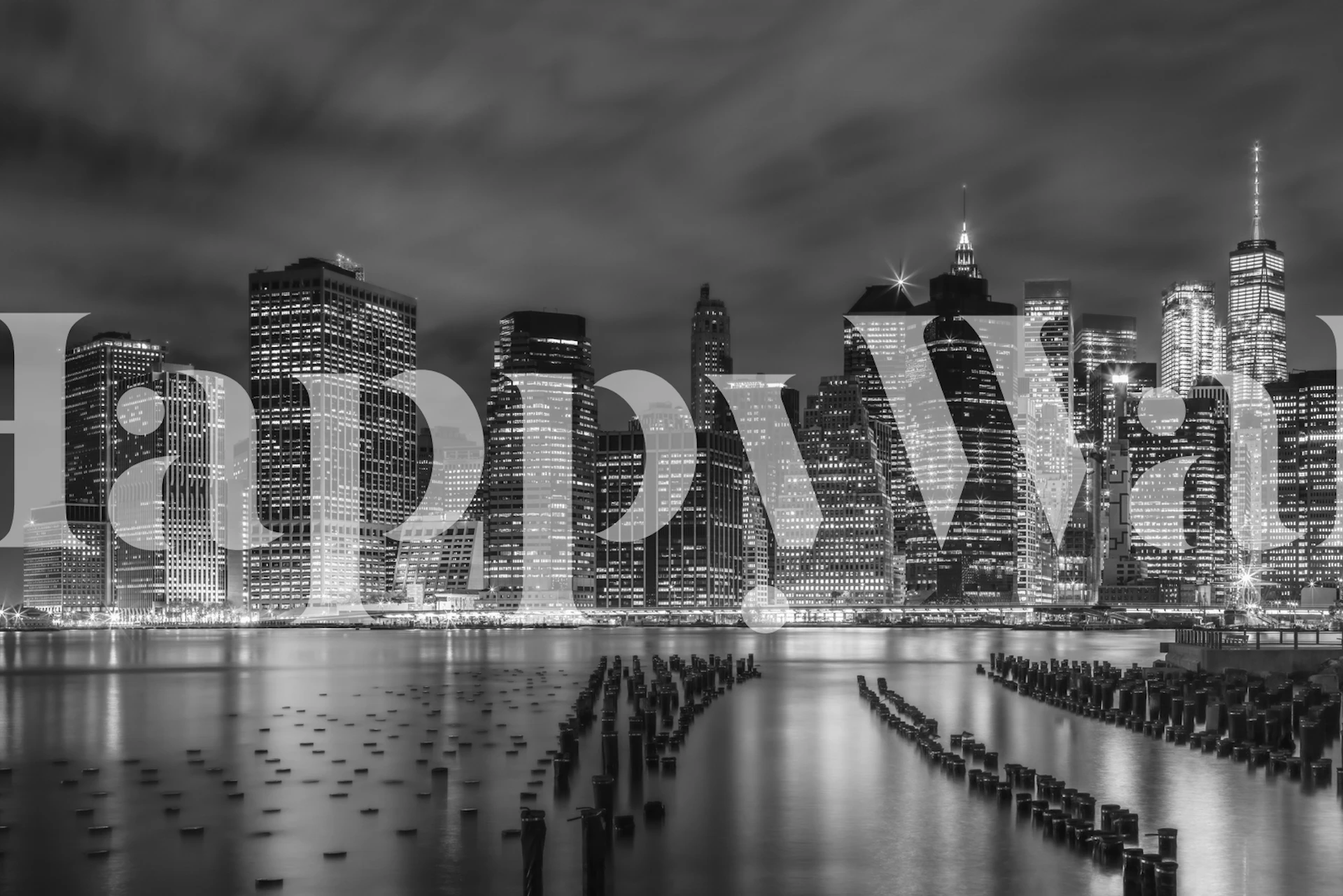 New York City skyline at night in black and white wallpaper