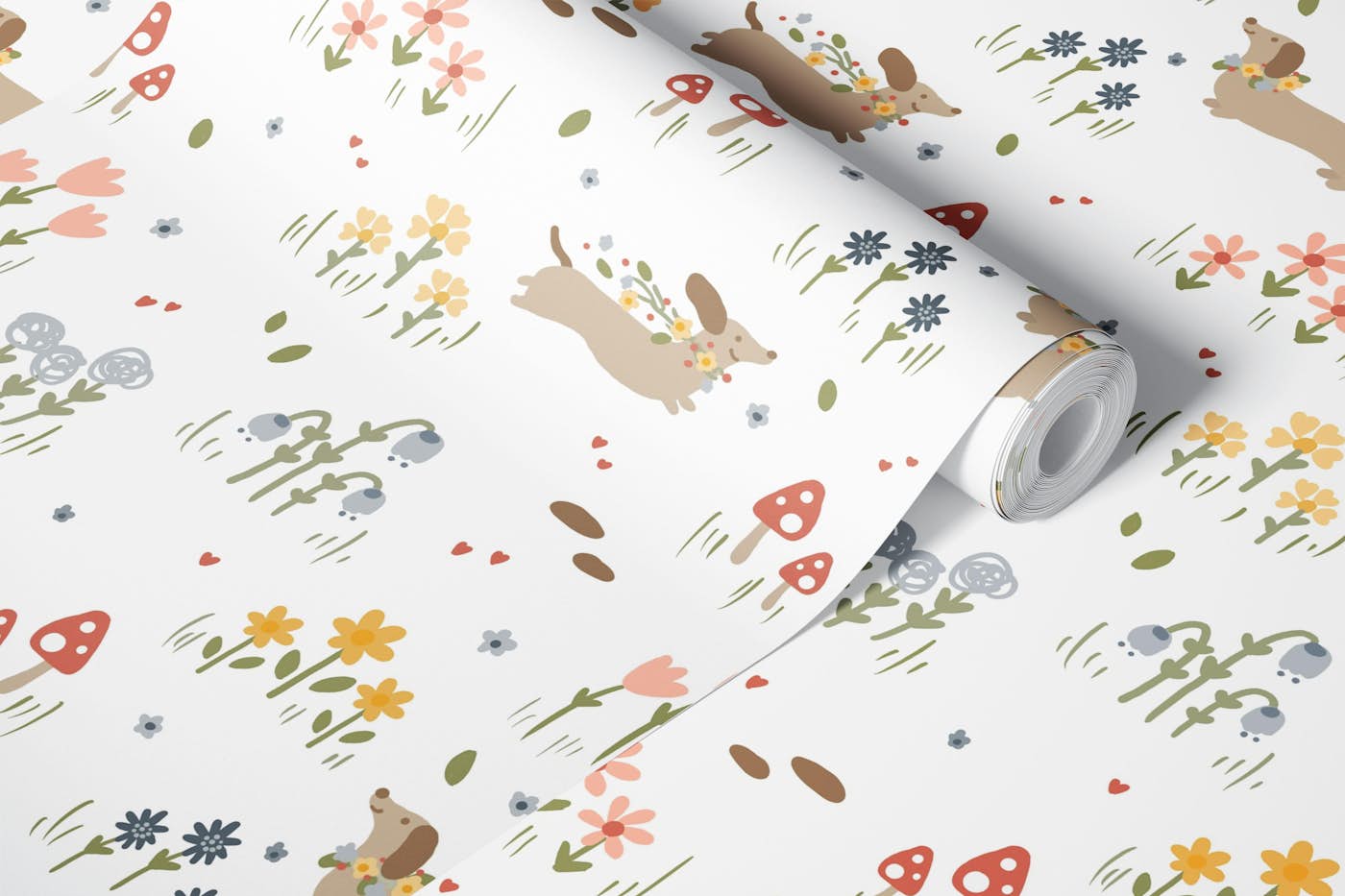 Dachshunds and Wildflowers wallpaper roll