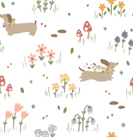 Dachshunds and Wildflowers behang