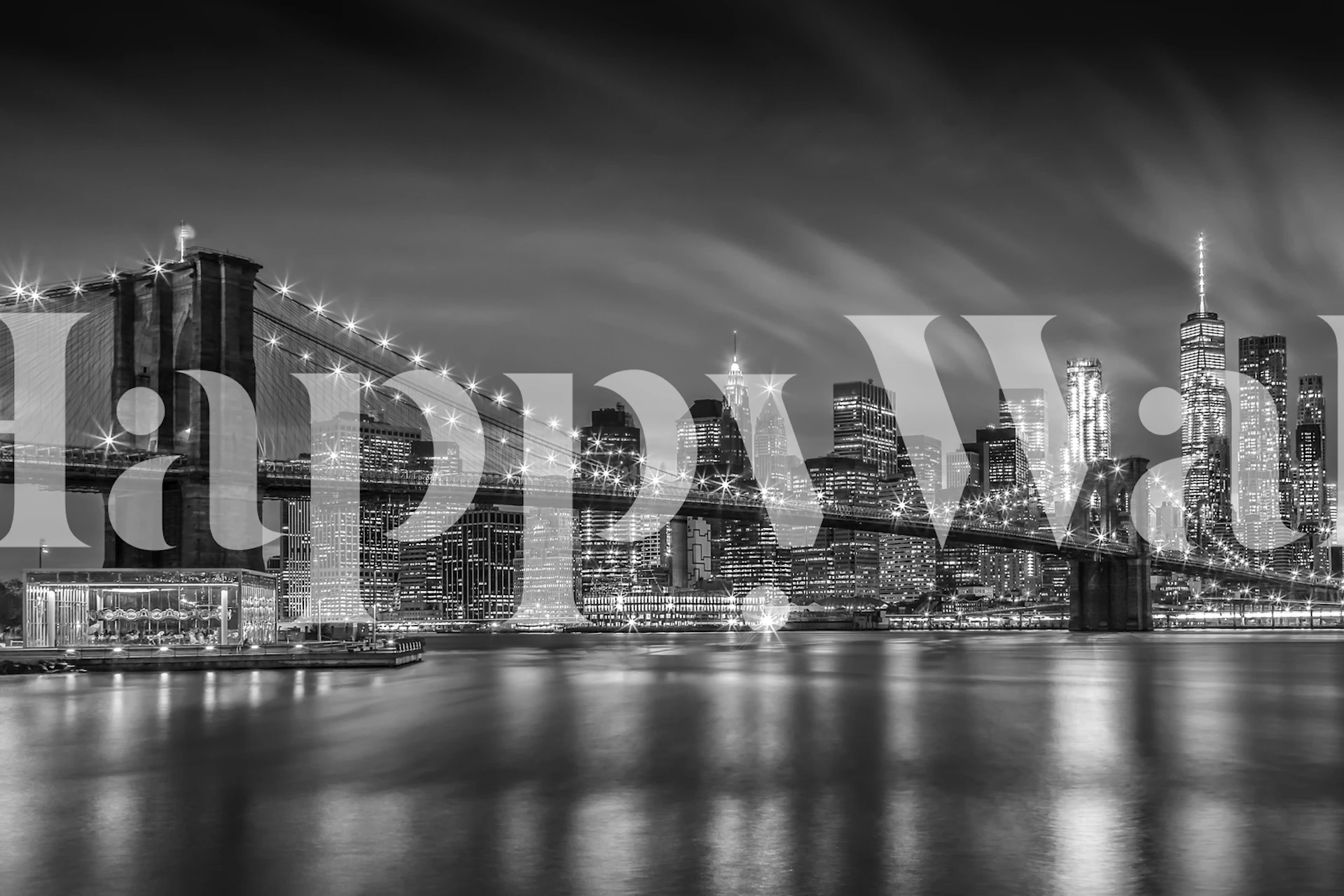 Monochrome wallpaper of Brooklyn Bridge in a room