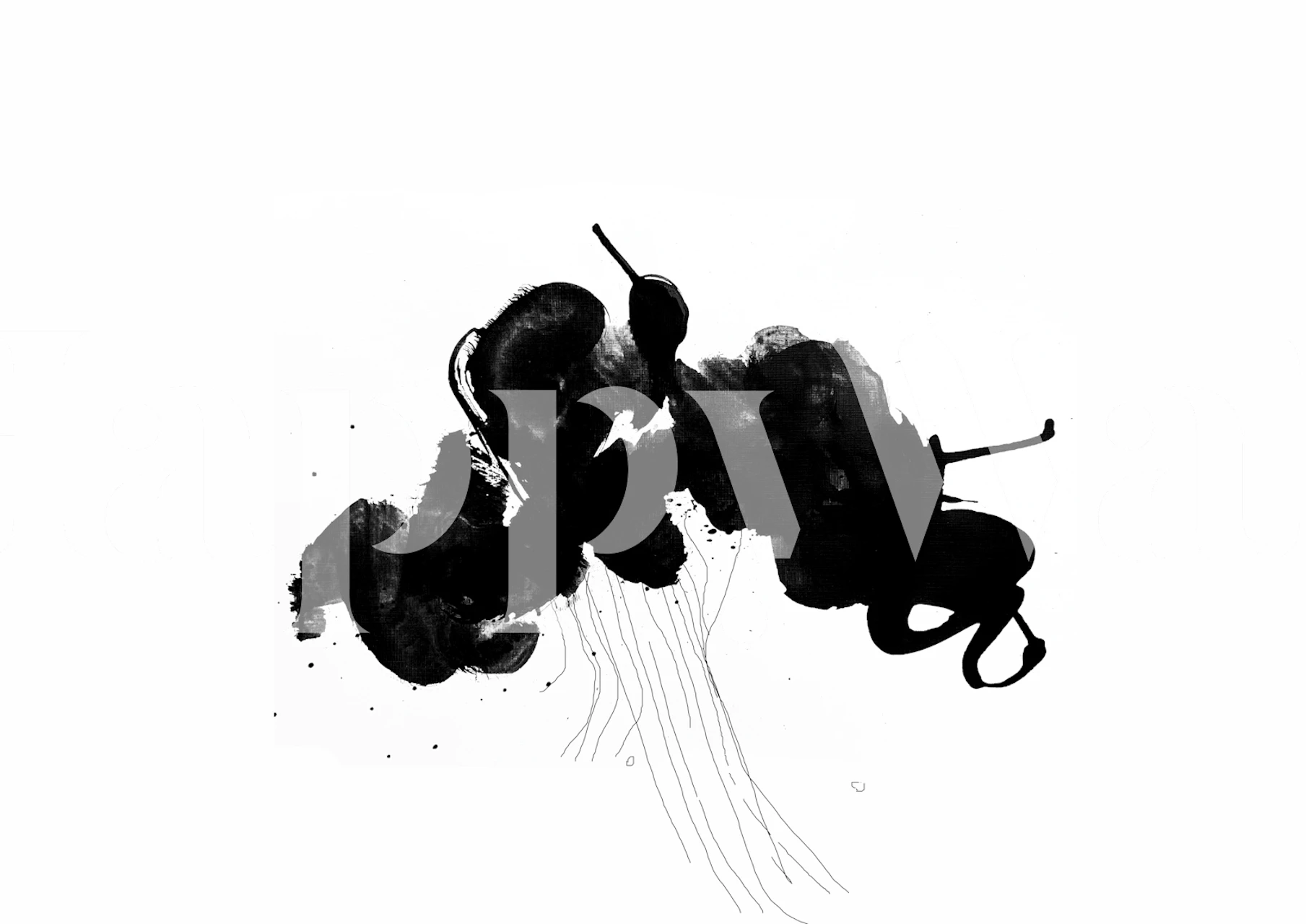 Black abstract ink shapes on white background wallpaper