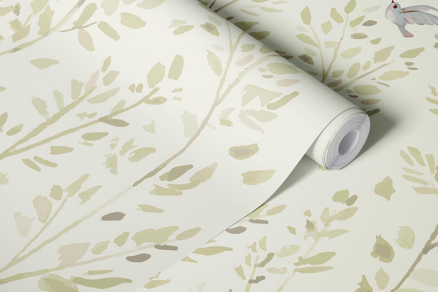 olive and bird wallpaper roll