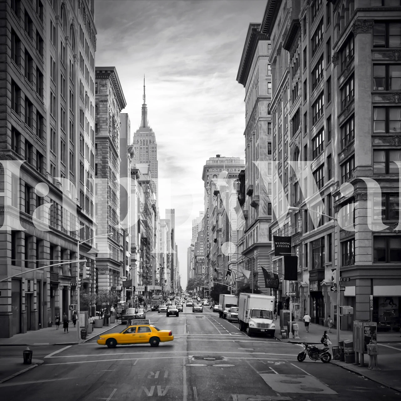 Intricately illustrated New York City Fifth Avenue wall mural