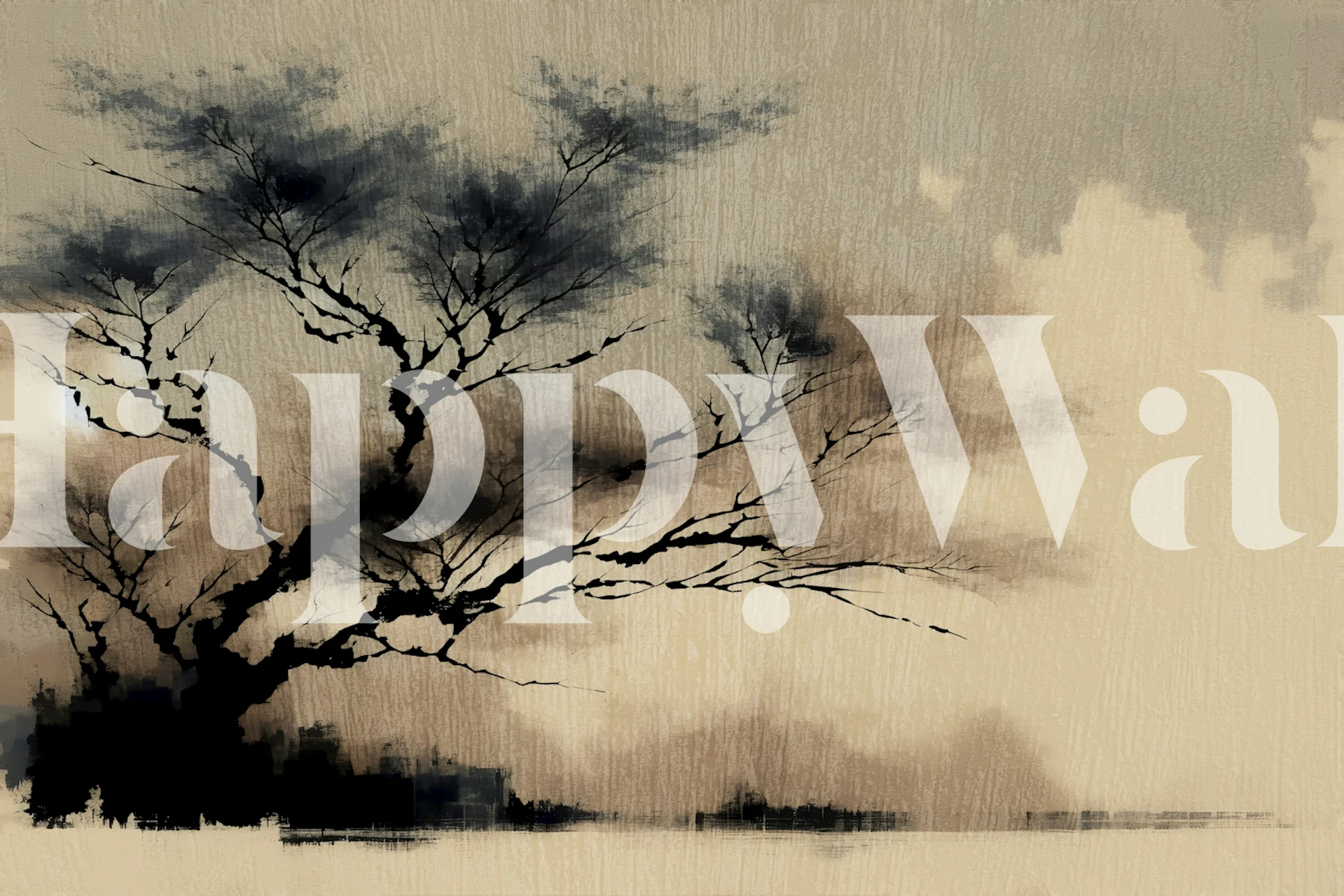 Japandi Nature Canvas wallpaper in a room