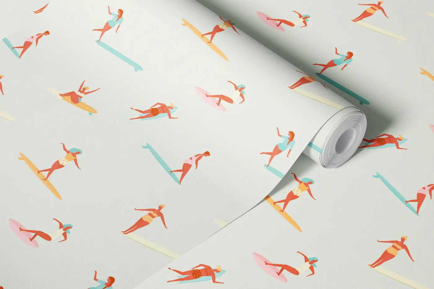 Girls surfers beige wallpaper roll