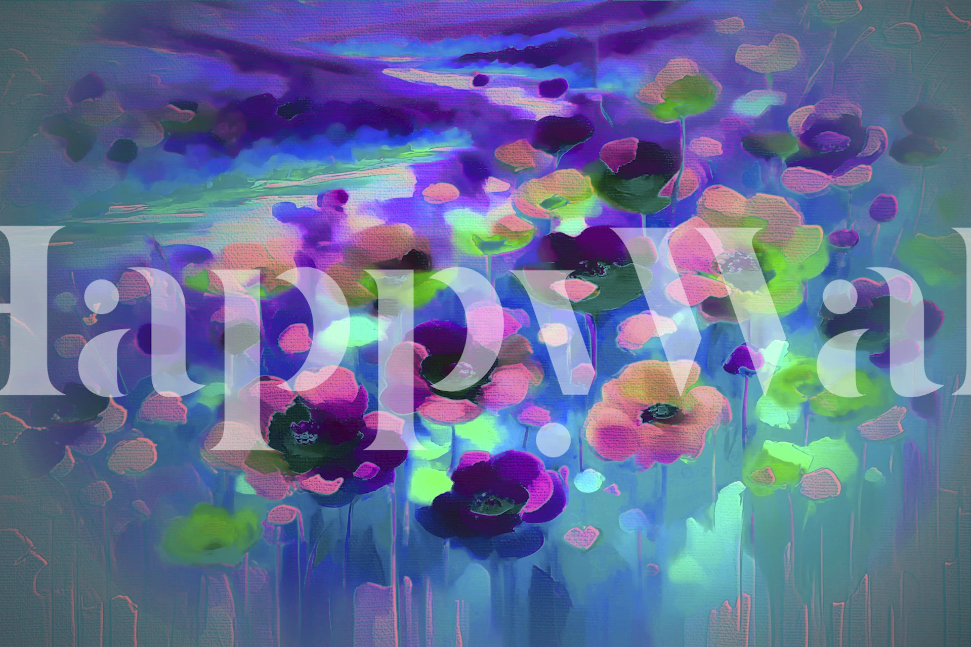 Colorful blooming flowers in pink, green, and purple hues floral wallpaper