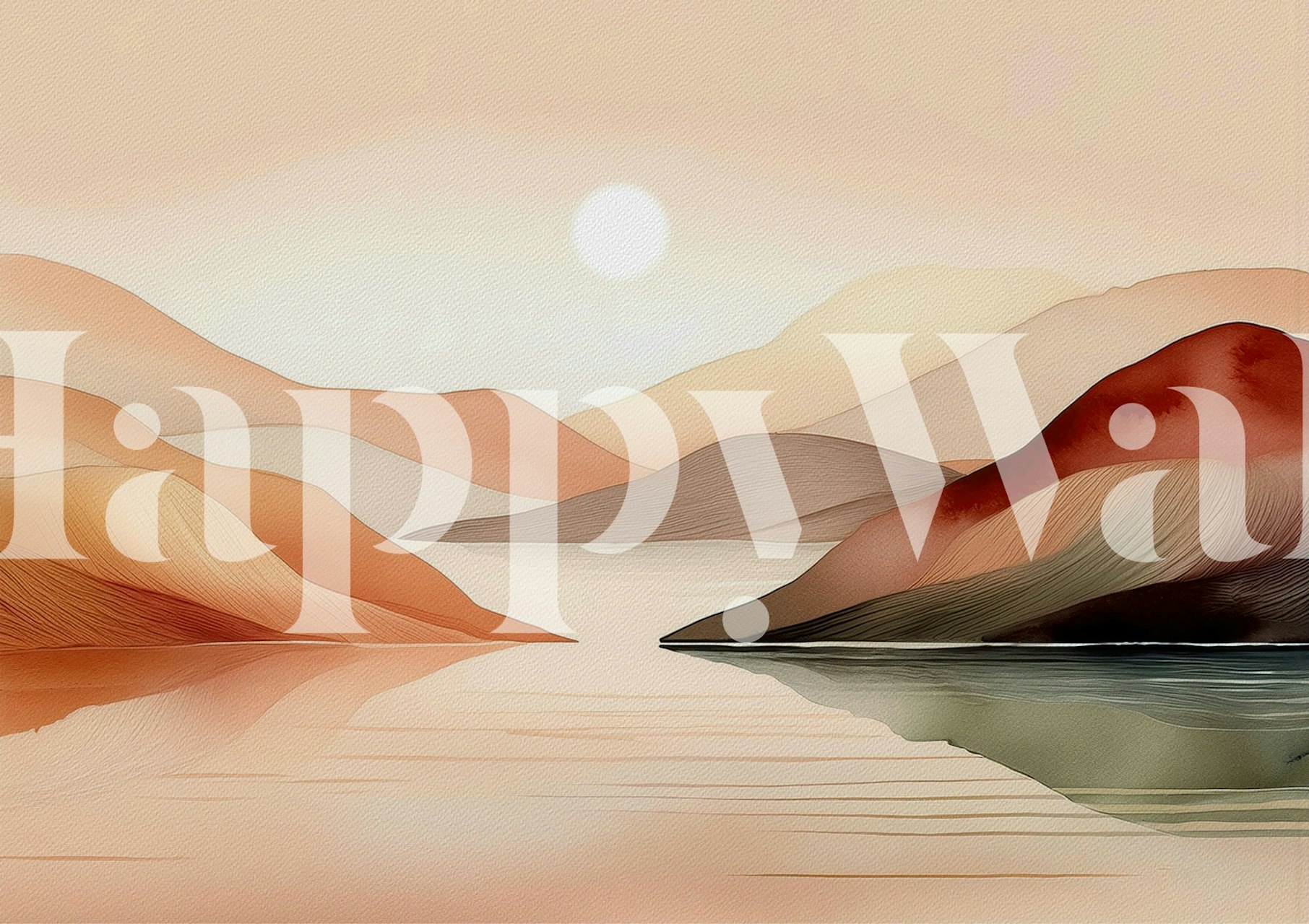 Abstract landscape with soft waves of orange and beige tones wallpaper