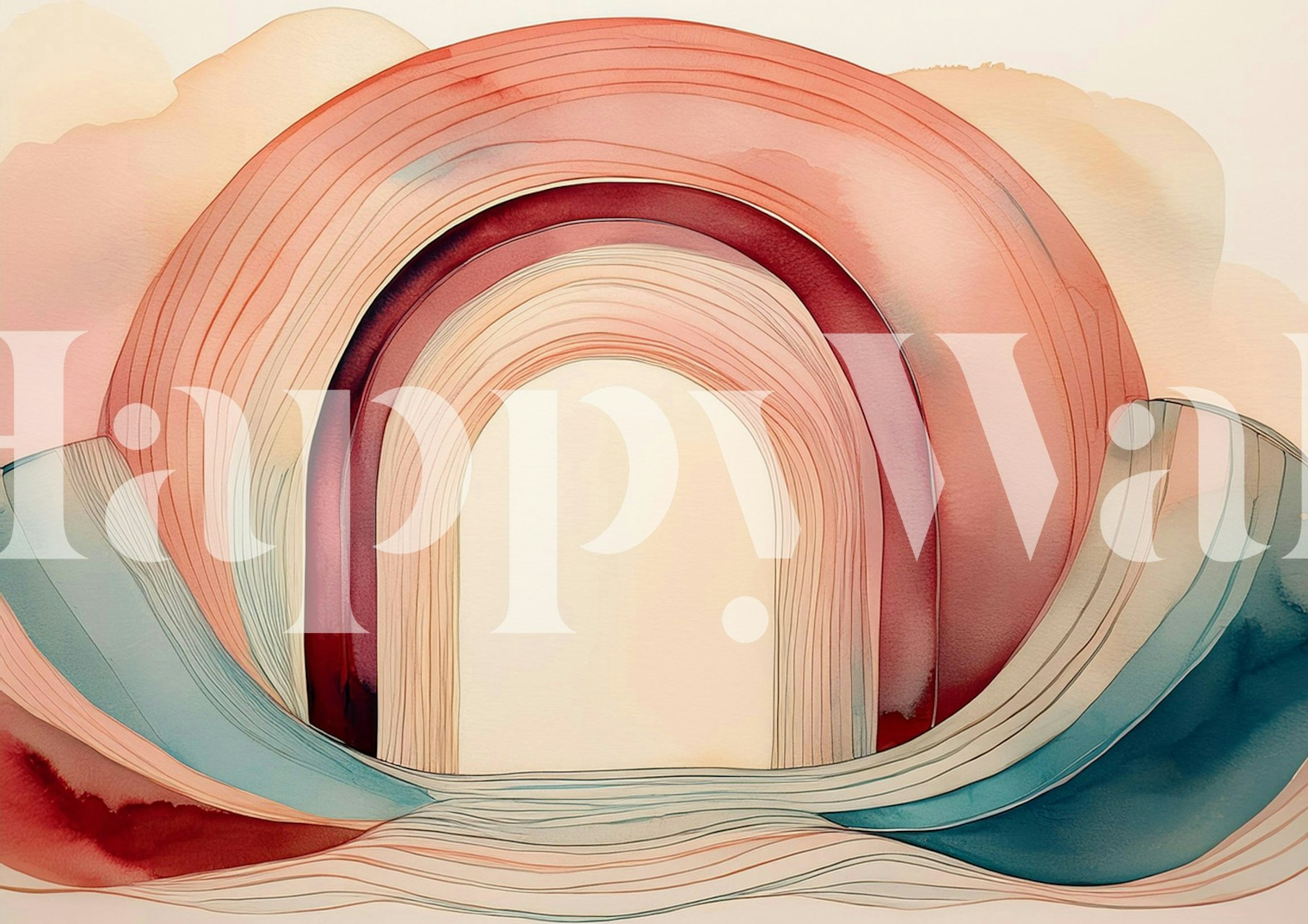 Layered pink, red, and blue stripes in abstract design wallpaper