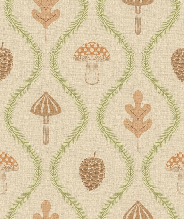 Vintage Pinecone Mushroom Forest Leaves Ogee