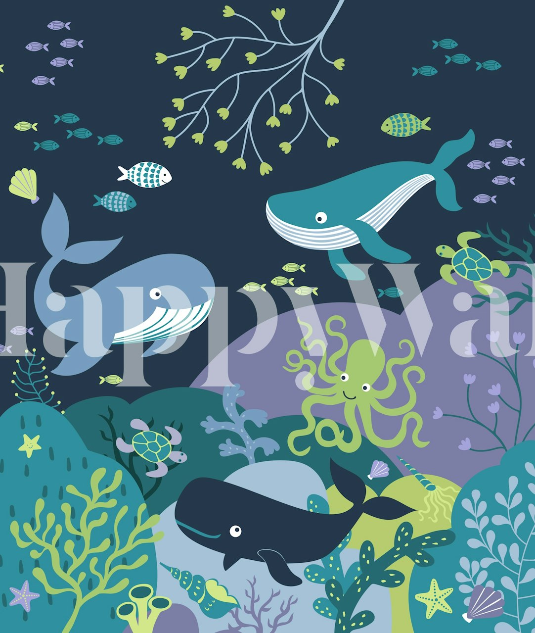 Whales Paradise Seascape Mural w pokoju