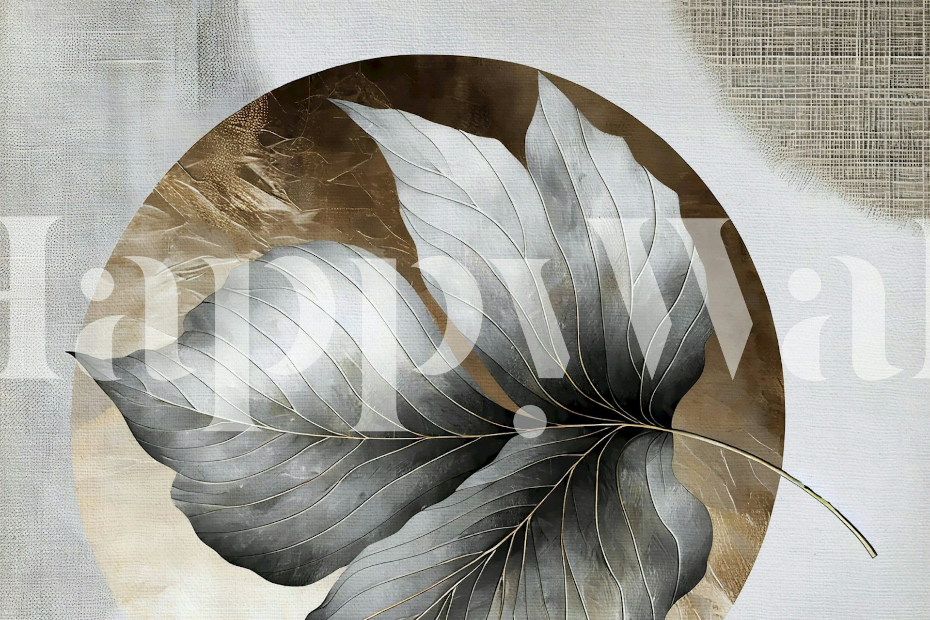 Black and gold botanical leaf design wallpaper