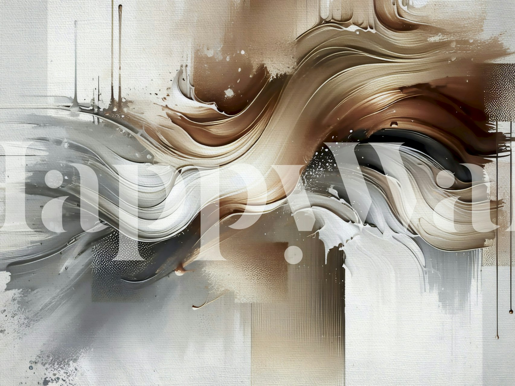 Abstract waves in gold, gray, and beige tones wallpaper