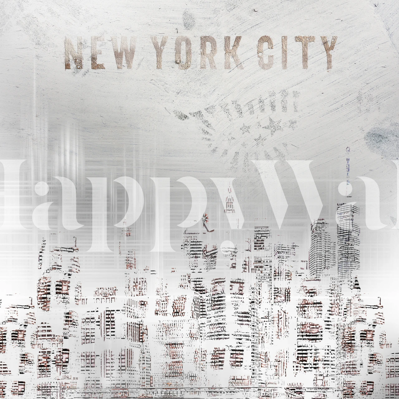 Shabby Chic horizonte de la ciudad de Nueva York en tonos grises y blancos apagados