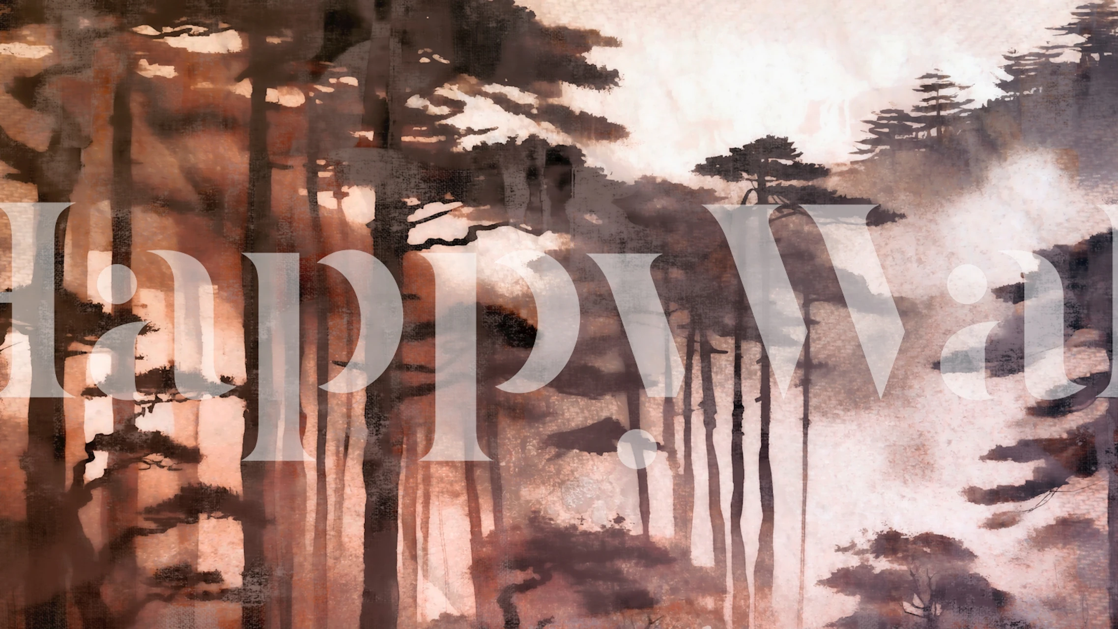 Moody Blush Asian Forest wallpaper in a room