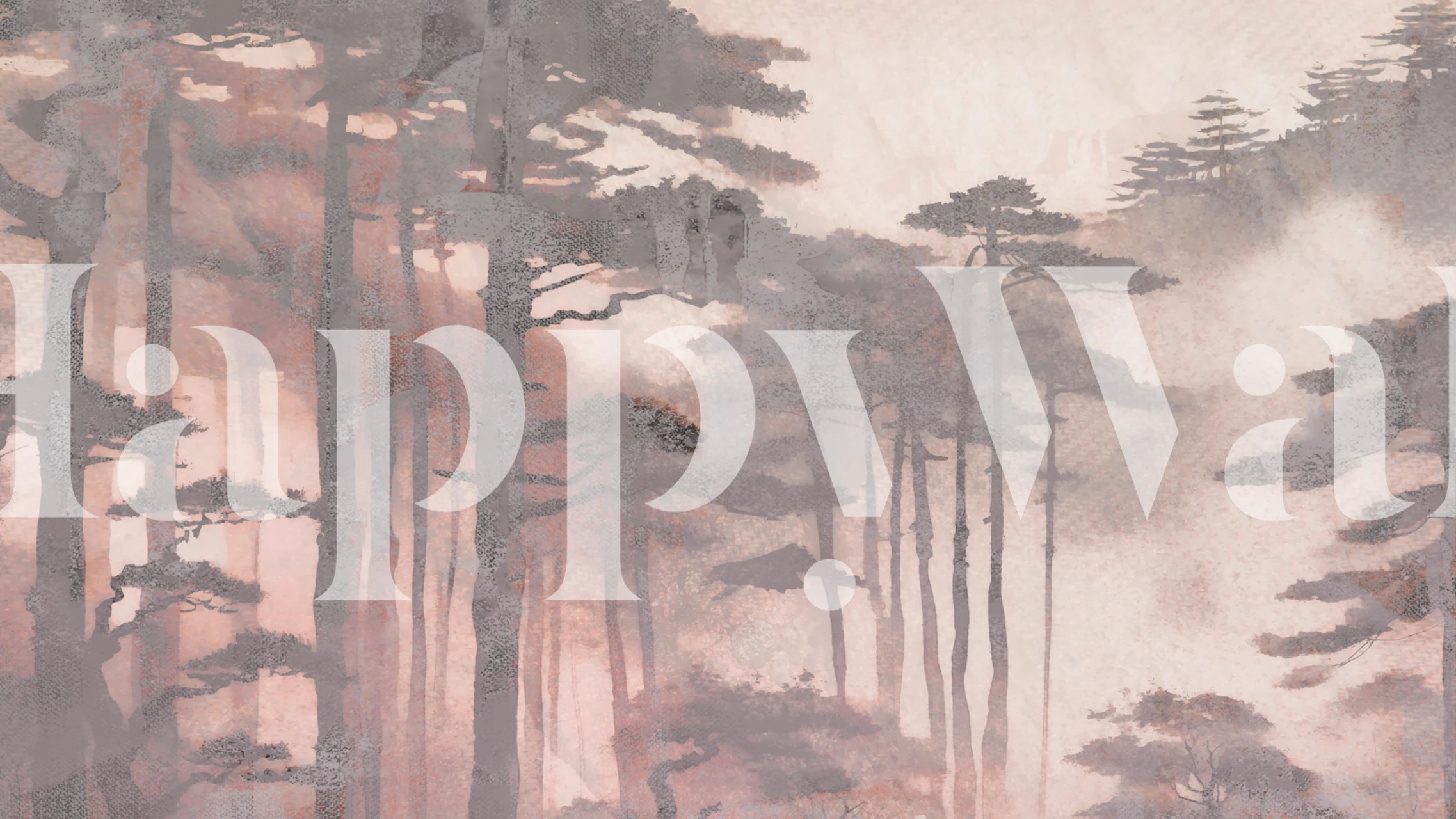 Abstract watercolor forest scene in soft pink hues wallpaper