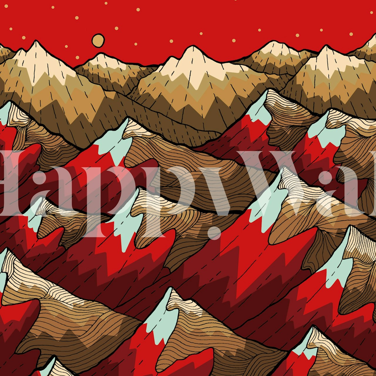 Golden red peaks wallpaper in a room