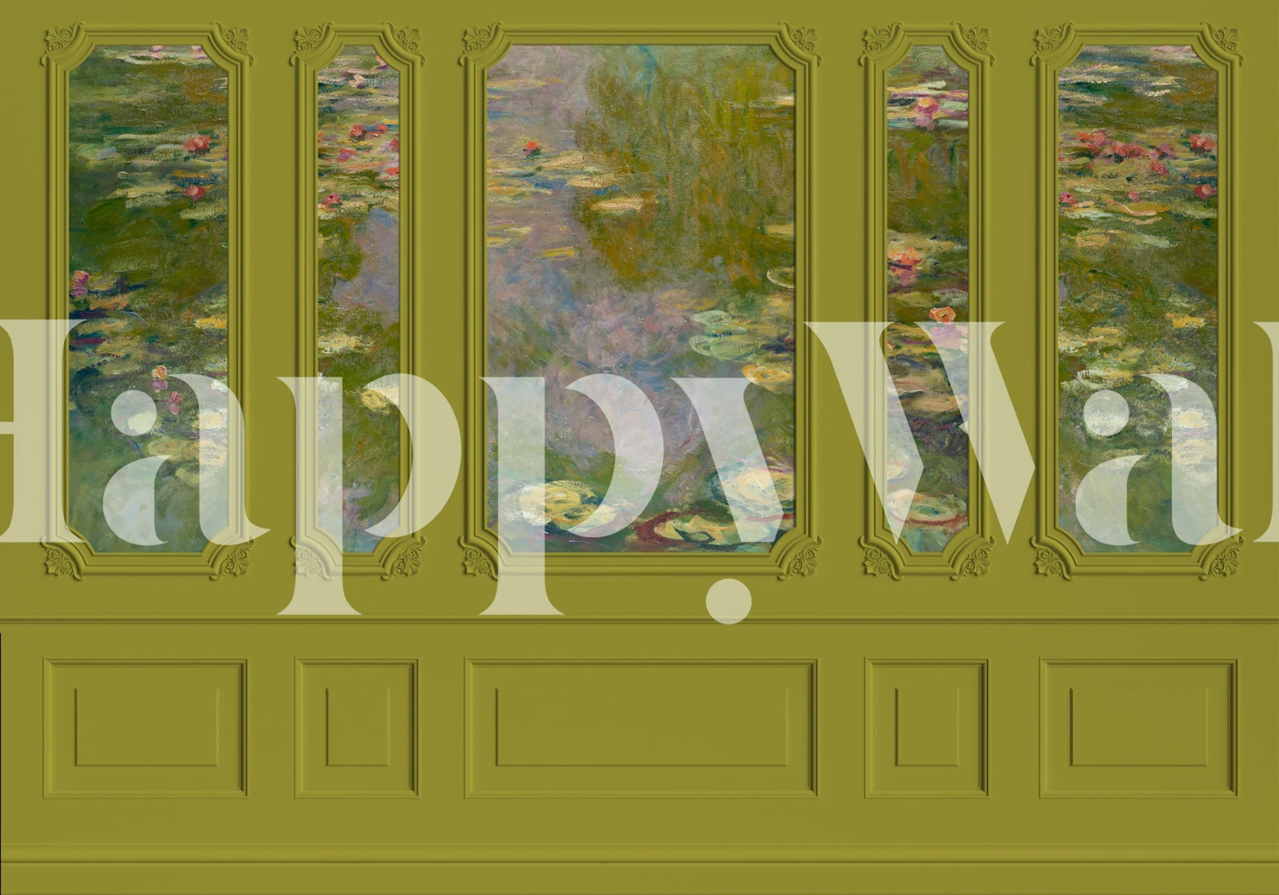 Monet Pond Green Lilies Oasis wallpaper in a room