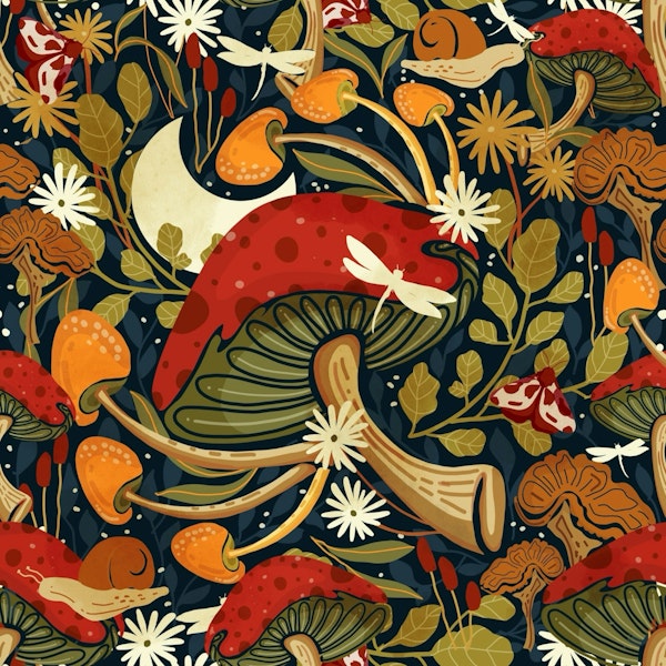 midnight mushroom William morris inspired