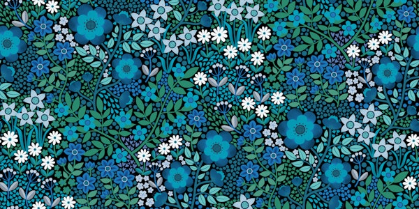 Summer Flower Garden - blues on black