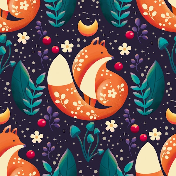 Magical Forest Foxes, seamless pattern