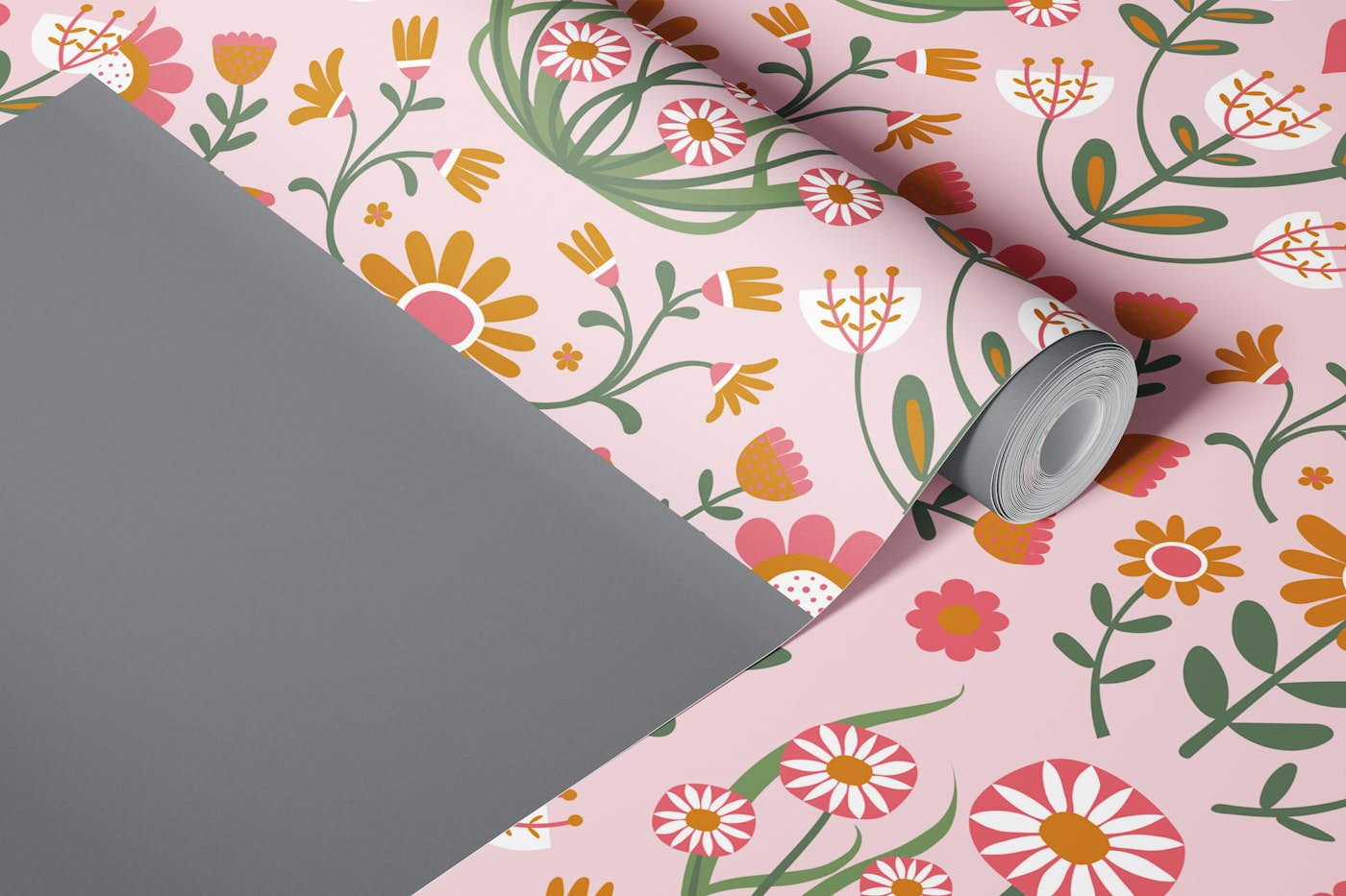 Arts and Crafts Folk Floral - Pink wallpaper roll