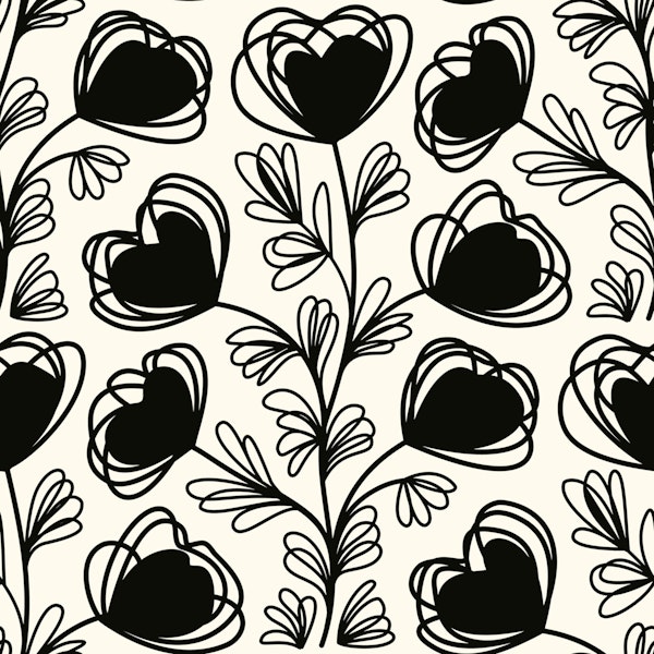 Elegant Heart Plant Design Black White