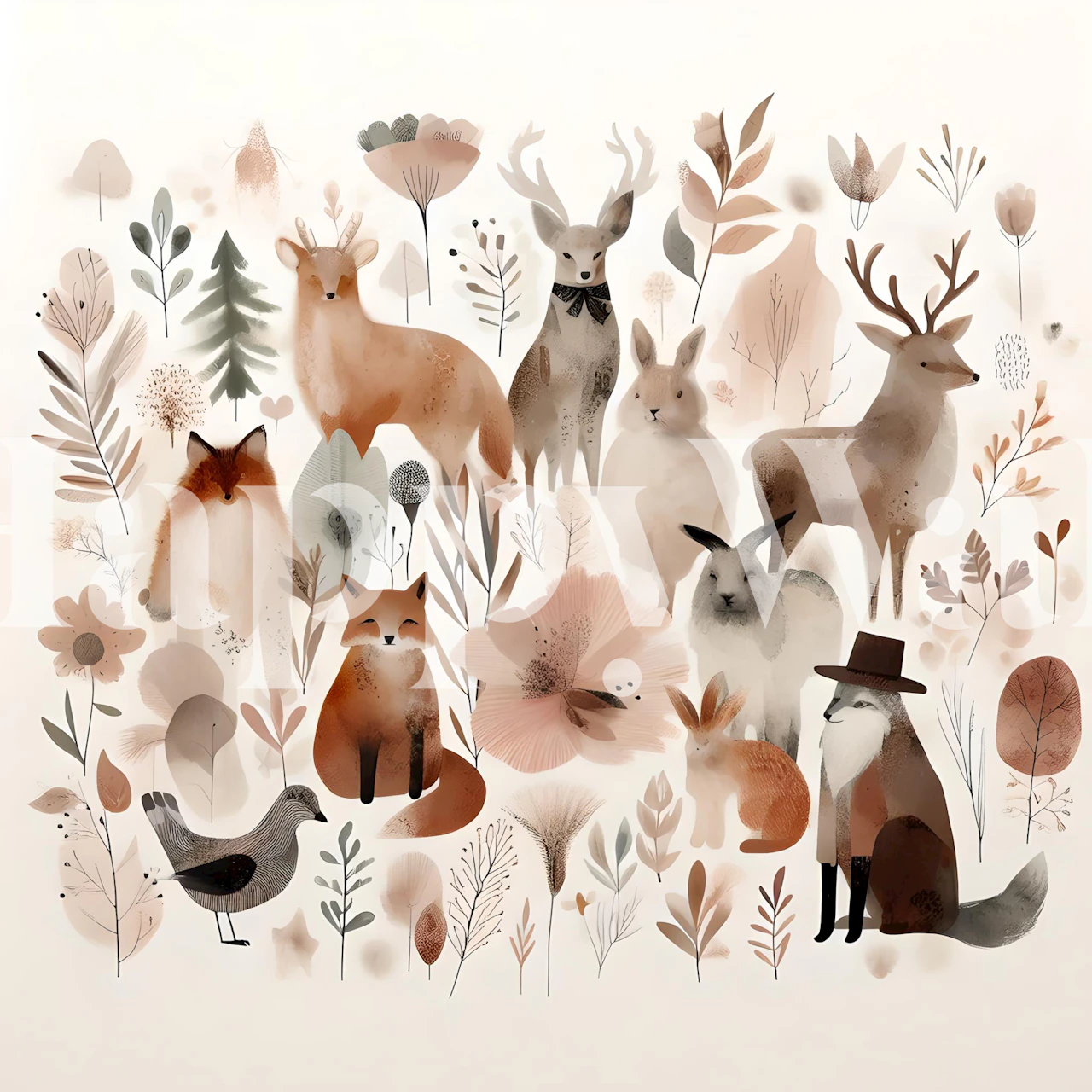 Papel de parede Whimsical forest friends em um quarto
