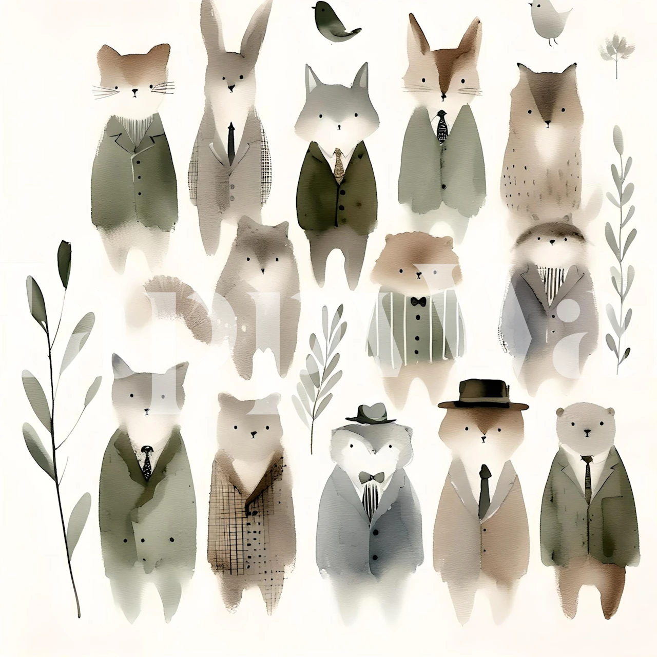 Dapper Furry Friends papel de parede em um cômodo