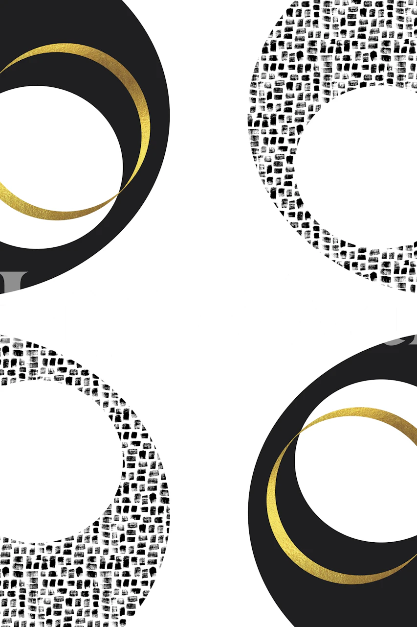 Abstract No 7 Gold wall mural with gold circles and dotted texture pattern