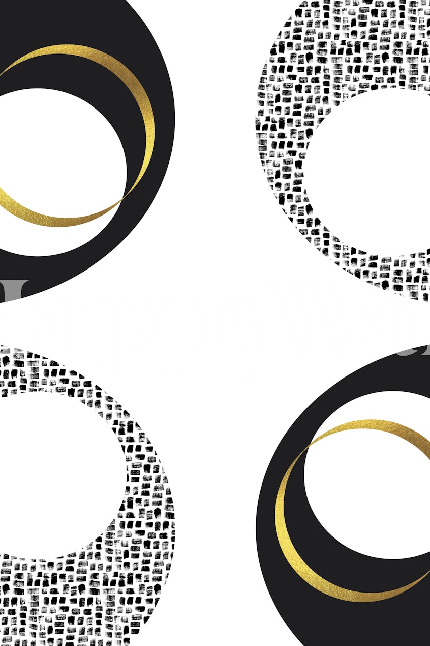 Abstract No 7 Gold wall mural with gold circles and dotted texture pattern