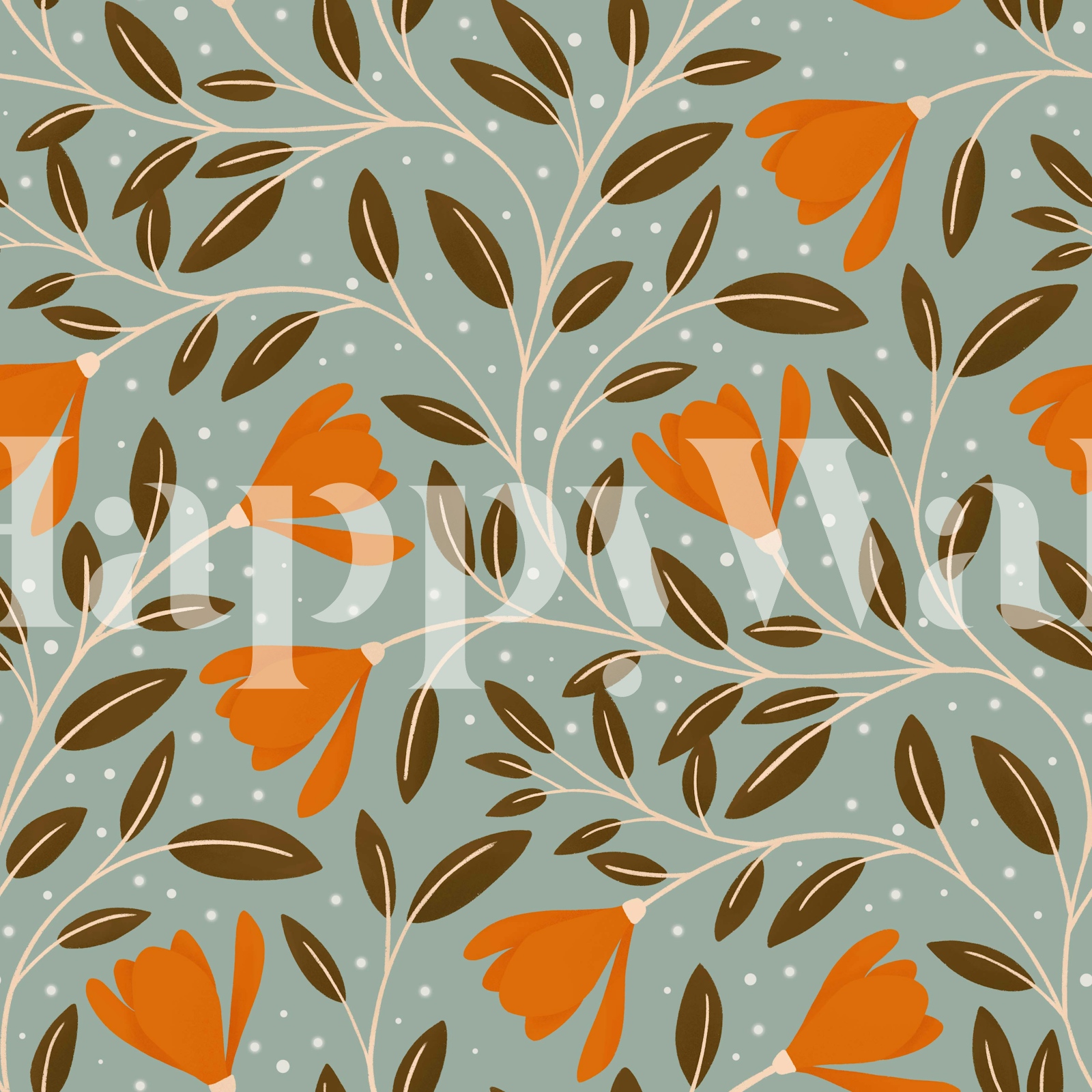 retro-floral-wallpaper-in-blue-and-orange