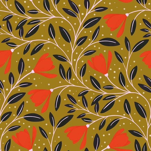 Golden Magnolia Floral Pattern