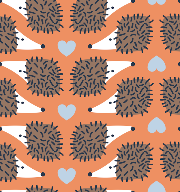 Hedgehogs and Hearts - Mocha on Peach