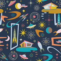 Midcentury Architecture in Space - Navy small tapeta